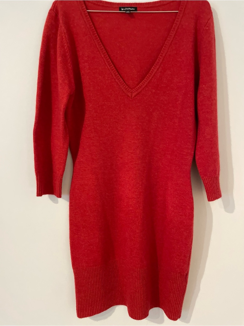 le chateau orange-Red V-Neck Sweater Dress